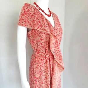 ANN TAYLOR LEOPARD PRINT CORAL/TAN FRONT RUFFLE BELTED SHEATH SZ 6